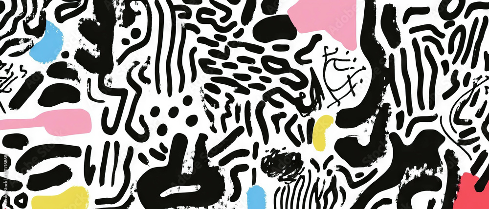 Poster Hand-drawn abstract patterns showcase creativity with varied shapes and lines