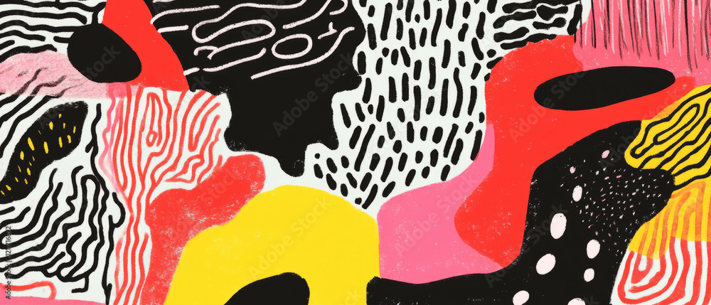 Poster Creative exploration of hand-drawn patterns with vibrant colors and varied shapes for design