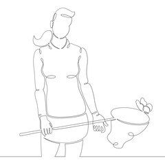 Scientist naturalist entomologist with butterfly net in hand catching butterflies. One continuous drawing line, logo single hand drawn art doodle isolated minimal illustration.