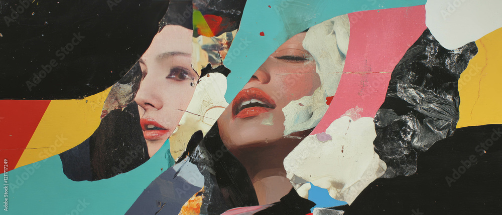 Aufkleber Exploring textures and hidden figures in vibrant abstract art