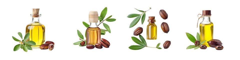 Set of jojoba oil isolated on transparent background
