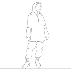 Portrait of a young woman in a trendy modern coat. One continuous drawing line, logo single hand drawn art doodle isolated minimal illustration.