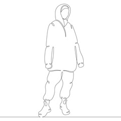 Portrait of a young woman in a trendy modern coat. One continuous drawing line, logo single hand drawn art doodle isolated minimal illustration.