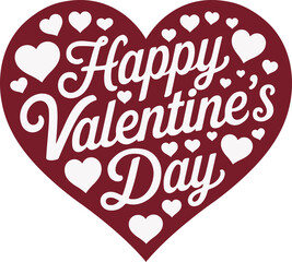 Happy Valentine's Day handwritten calligraphic lettering with red and white hearts