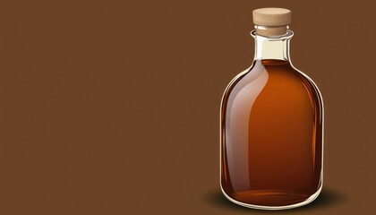 A glass bottle filled with amber liquid and cork
