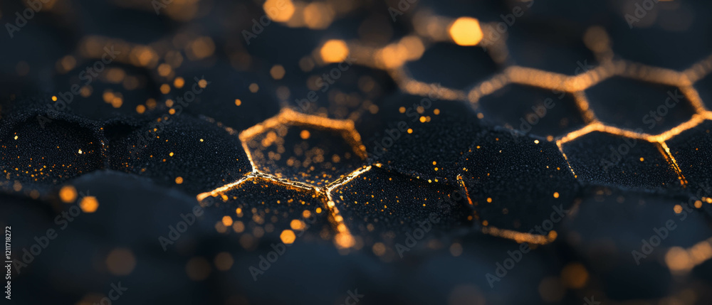 Poster Exploring honeycomb hexagonal structures with glittering details and bold contrasts