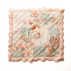 Scalloped Edge Floral Quilt Peach  Green Patchwork Baby Blanket