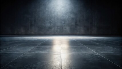 Empty Room with Dark Walls and Reflective Floor, Ideal for Product Placement or Design Presentation