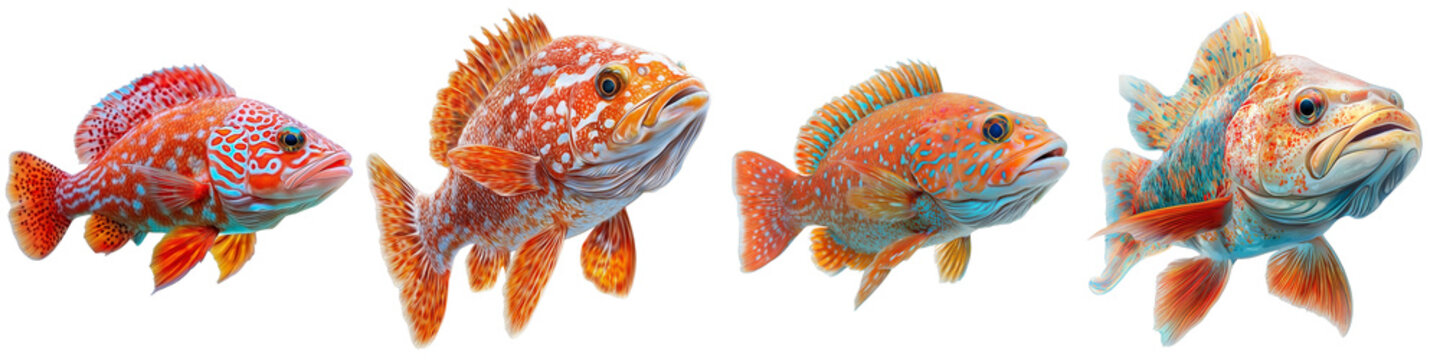 Marine animals fish species clip art collection. A highly detailed image of a coral trout fish in a tropical setting.