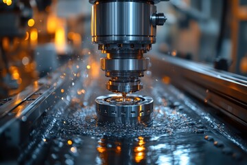 Precision laser cutting machine in operation, producing sparks , manufacturing setting