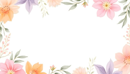 Fototapeta premium A seamless watercolor floral border with a variety of vibrant flowers and subtle greenery, designed to frame text or images on a white background