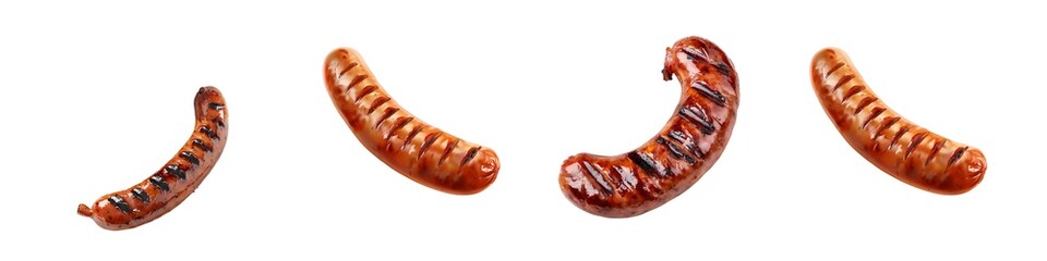 Set of grilled sausage isolated on transparent background