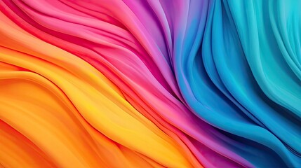 Fototapeta premium Rainbow holi concept. Vibrant fabric textures showcasing a blend of colorful flowing patterns.