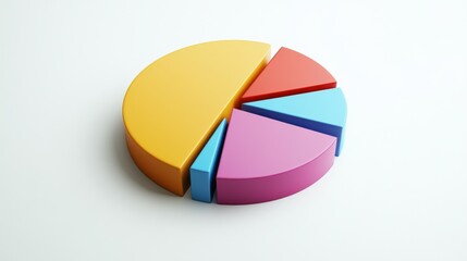 Obraz premium A simple, clear pie chart illustrating household financial planning, with different categories for savings, bills, and leisure, presented on a clean white surface.