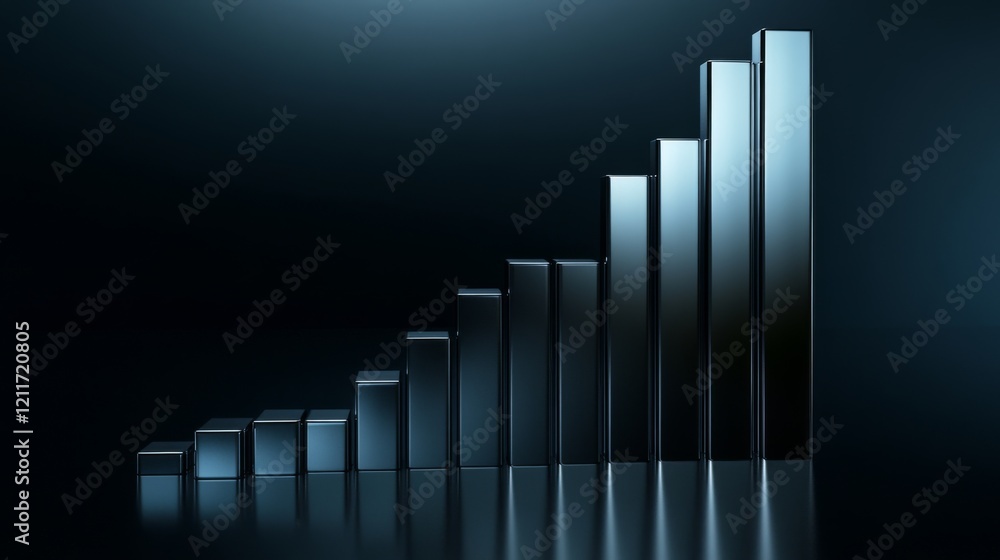 Aufkleber a sleek, futuristic d bar graph with metallic bars rising from a reflective surface, set against a d