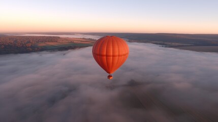Obraz premium Spectacular Hot Air Balloon Journey Above Serene Morning Fog Landscape