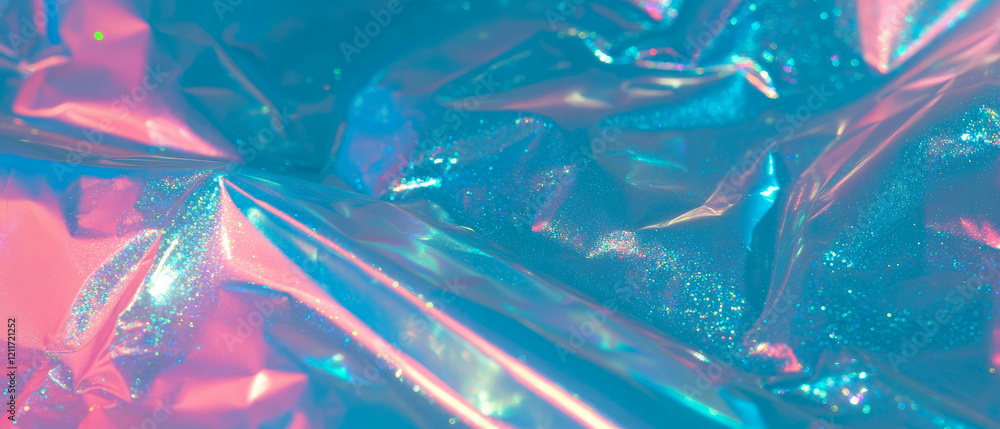 Poster Vibrant inflatable backpack texture with glitter and abstract shapes in a colorful design
