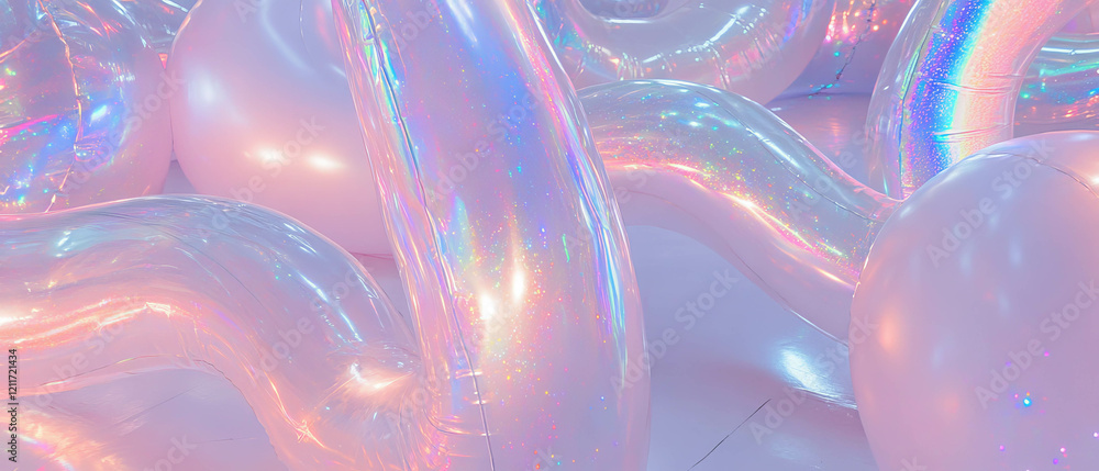 Poster inflatable furniture with glitter and abstract shapes in smooth textures