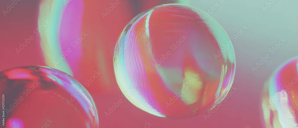 Poster Shimmering iridescent bubbles creating shifting colors and geometric patterns in vibrant context