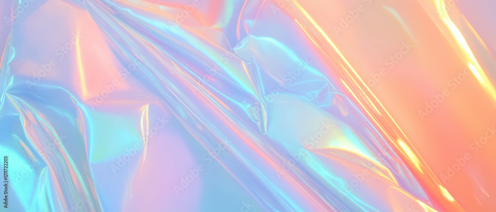 Poster Iridescent plastic surface with shimmering and translucent colors in soft light