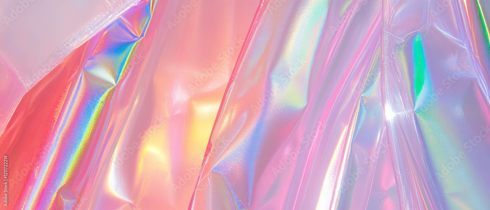 Poster shimmering iridescent plastic with translucent colors and smooth texture