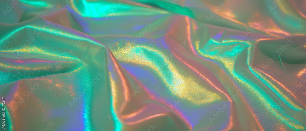 Poster Surfaces of iridescent silk displaying shifting colors and a shimmering texture