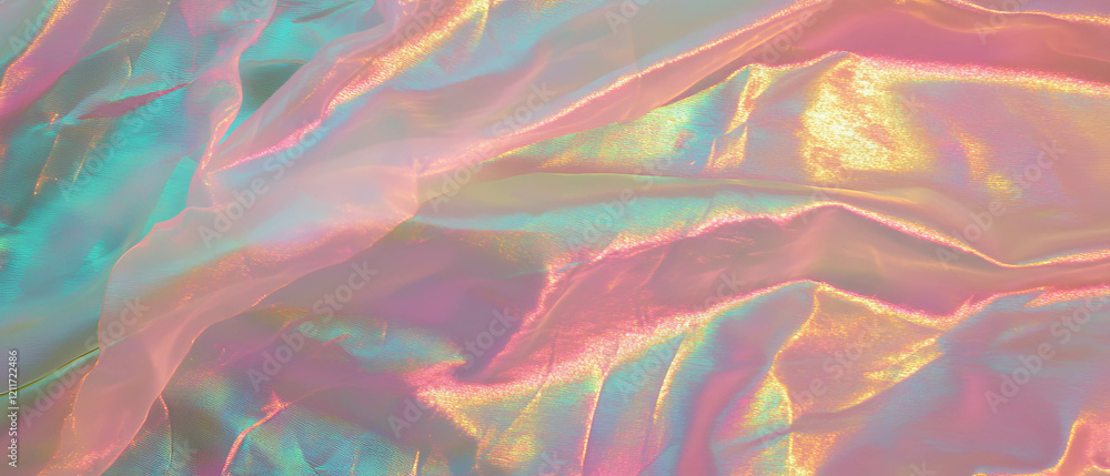 Aufkleber Iridescent silk displaying shifting colors and a shimmering texture under soft light