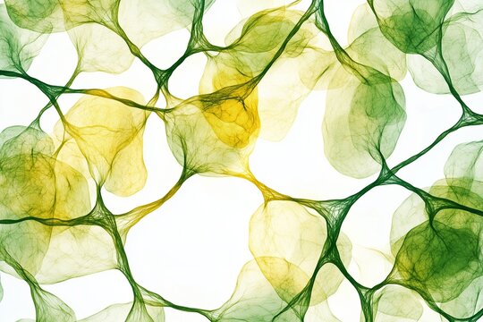 An intricate network of green and yellow vein-like lines, resembling biological or neural structures