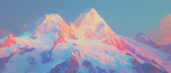 Stunning view of jagged mountain peaks with snow caps reflecting soft light at dusk