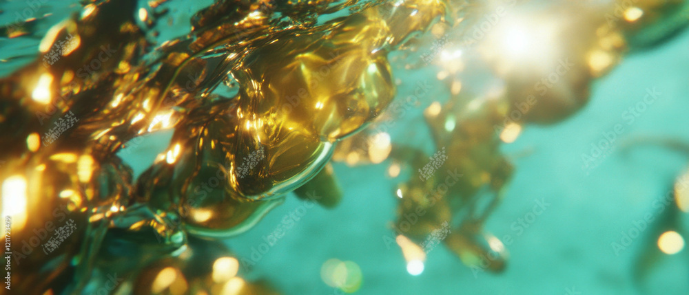 Poster underwater close-up of kelp seaweed showcasing its flexible plates and slippery texture