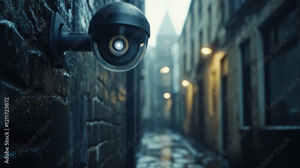 Poster a stunning shot of a high-tech cctv camera with infrared capabilities, set against a backdrop of a d
