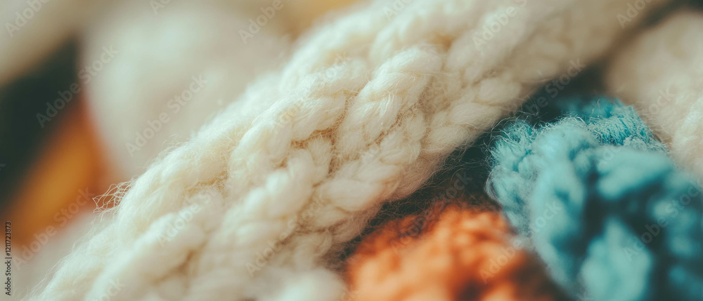 Poster Textures of knitted wool showcasing softness and interwoven threads in various colors