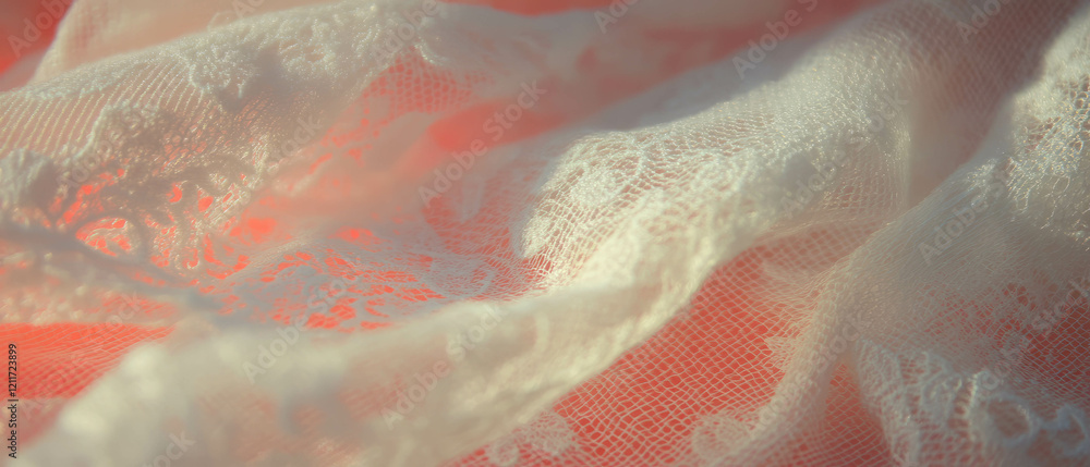 Poster Intricate lace ribbons display delicate patterns and textures against a vibrant background