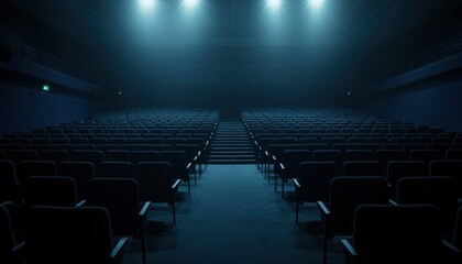 Fototapeta premium Empty Theater Seats Illuminated By Spotlights