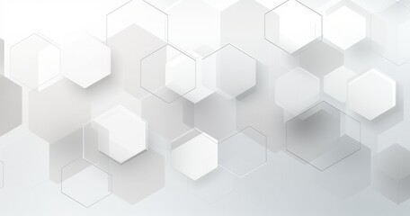 Abstract geometric background featuring overlapping hexagons in shades of white and gray.