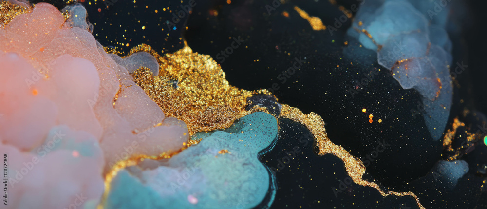 Aufkleber diverse lichen textures featuring bold colors and glimmers of gold in natural patterns