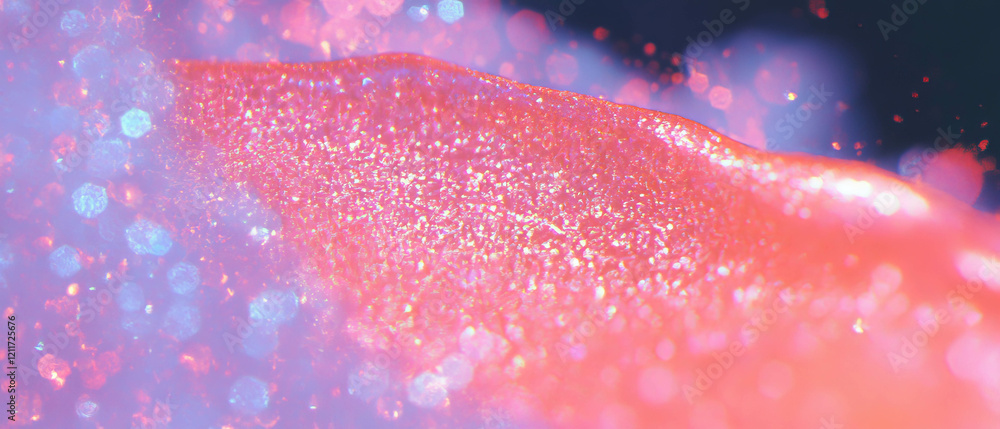 Aufkleber exploring the vibrant texture of glossy lip gloss with shimmering glitter and abstract shapes