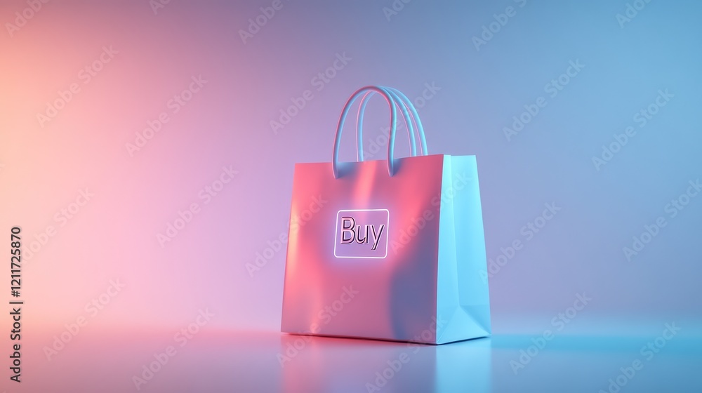 Poster modern 3d rendering of a shopping bag with a digital 