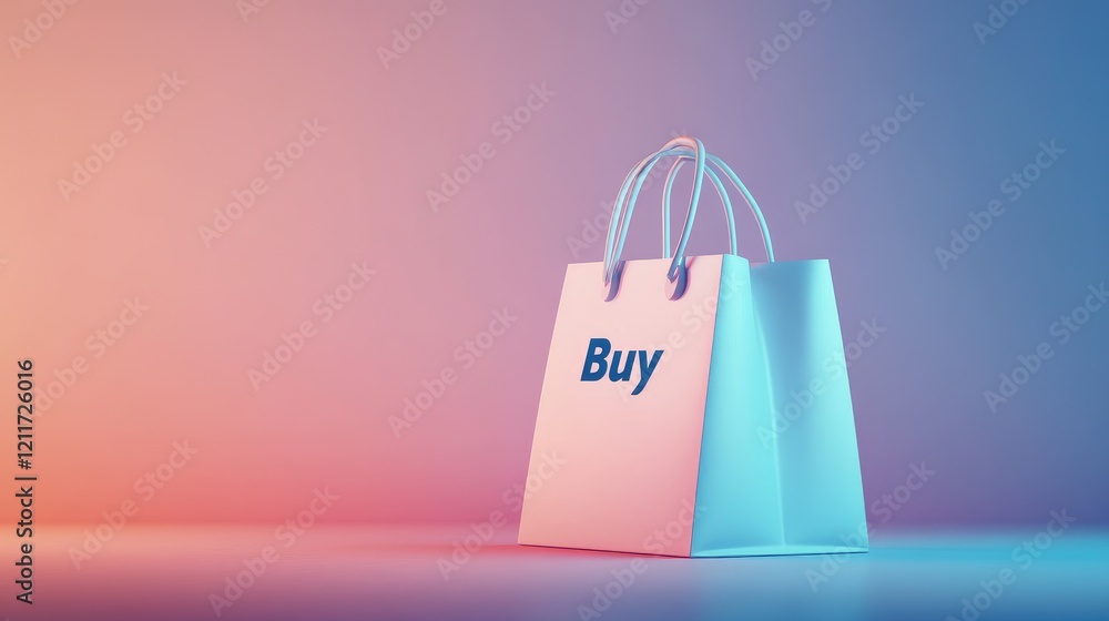Poster modern 3d rendering of a shopping bag with a digital 