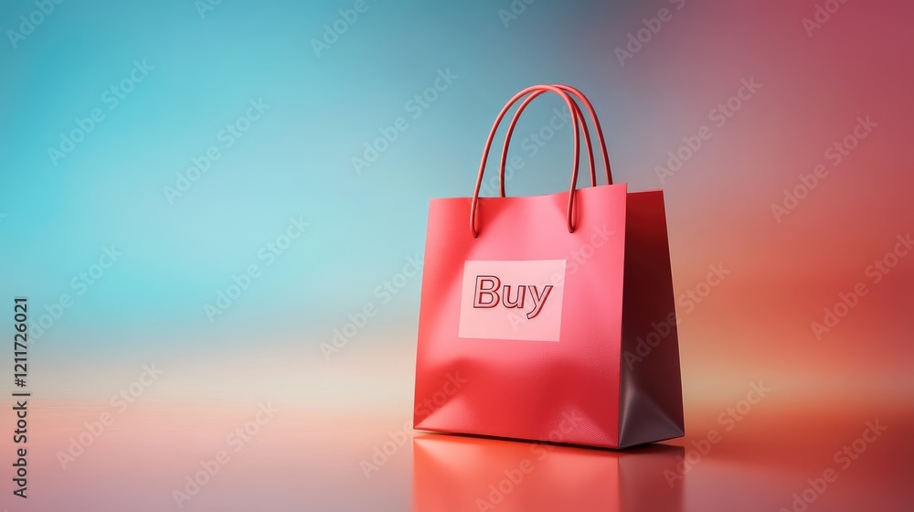 Poster modern 3d rendering of a shopping bag with a digital 