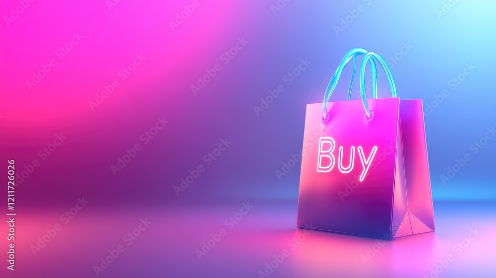 Poster modern 3d rendering of a shopping bag with a digital 