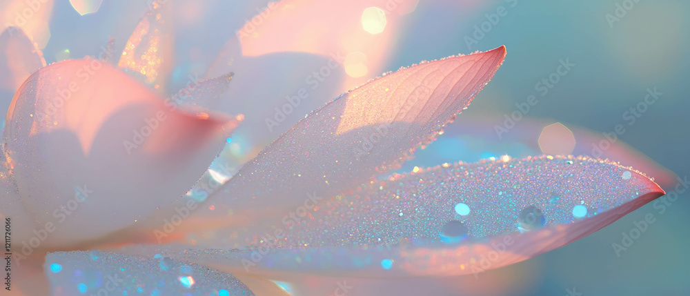 Poster Delicate lotus petals with smooth textures and sparkling colors at twilight