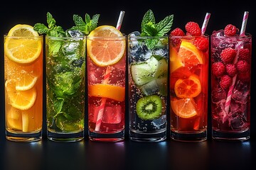 Vibrant Rainbow Cocktails, a Refreshing Summer Drink Selection