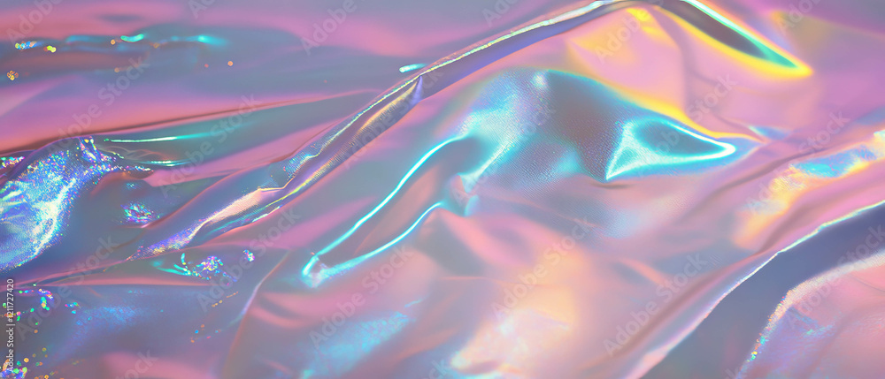 Aufkleber Reflective metallic fabric texture with crinkled design and abstract patterns