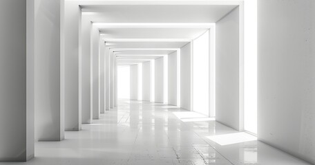 Obraz premium A minimalist corridor with bright lighting and clean lines, creating a serene atmosphere.