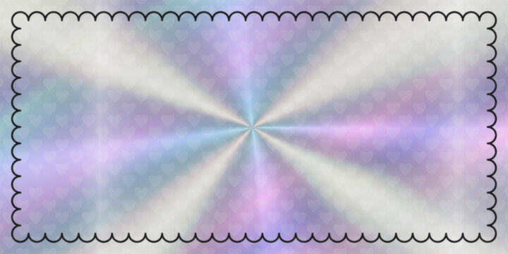 Hologram empty rectangular Sticker with hearts pattern. Holographic label in retro style. Simple geometric shape with rainbow y2k color. Blank Tag for your text.