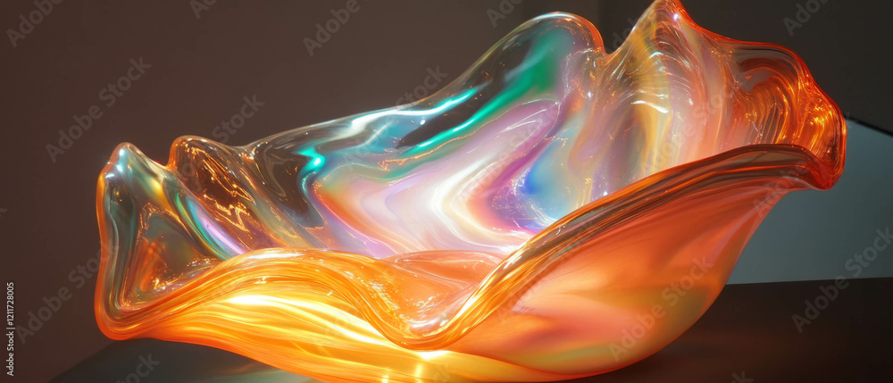 Poster molten glass creation showcasing flowing forms and vibrant colors in artistic craftsmanship