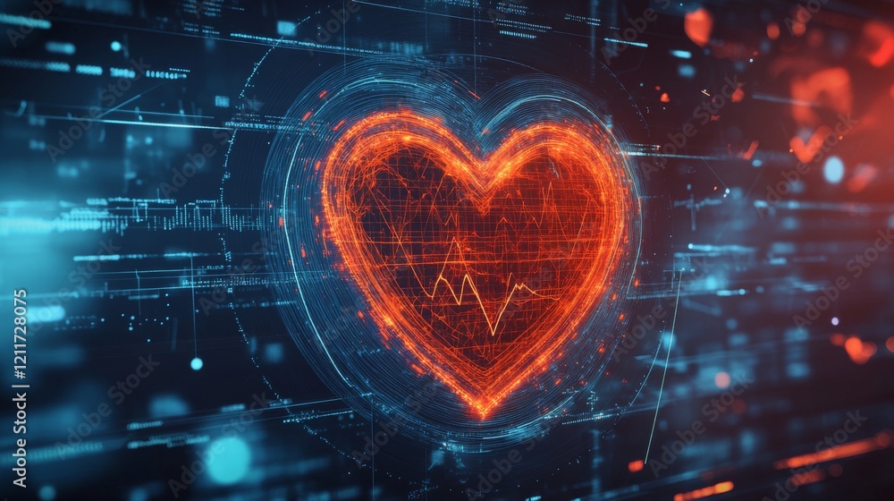 Poster a vibrant heart wave chart displayed on a digital interface, with pulsing animations that capture th