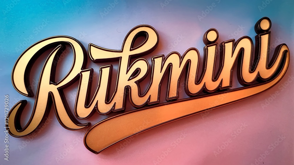 Poster gold typography design of name rukmini with elegance on gradient background
