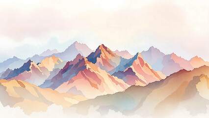 Fototapeta premium Misty Mountain Pastel Watercolor